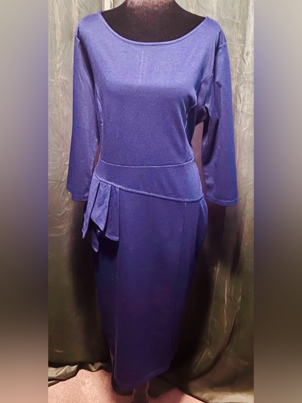 NWT - Navy Midi Dress with Side Drape - Picture 2 of 7